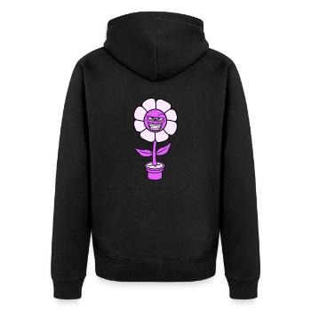 Blume Guckt Böse Gemein Cool Grinsen Frech Gesicht - Unisex Premium Bio Zip Hoodie - Schwarz - Hinten - Nico (187cm)
