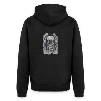 SkullGroove Beats Undead Kopfhörer Metall - Unisex Premium Bio Zip Hoodie - Schwarz - Hinten - Nico (187cm)