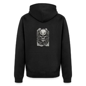 Sinister Roots Unleashed Skull Undead Heavy Metal - Unisex Premium Bio Zip Hoodie - Schwarz - Hinten - Nico (187cm)