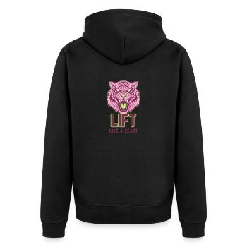 Heben Sie wie ein Tiertiger - Unisex Premium Bio Zip Hoodie - Schwarz - Hinten - Nico (187cm)