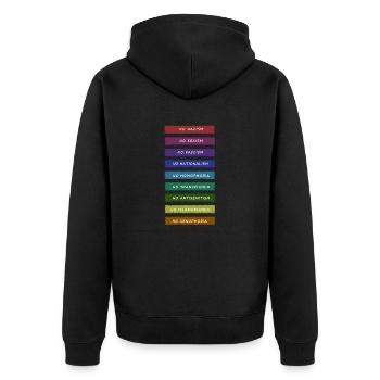 no racism no sexism no fascism no transphobia - Unisex Premium Bio Zip Hoodie - Schwarz - Hinten - Nico (187cm)