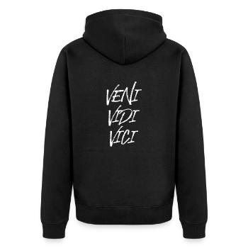 veni vedi vici latin success successful Caesar - Unisex Premium Organic Zip Hoodie - black - Back - Nico (187cm)