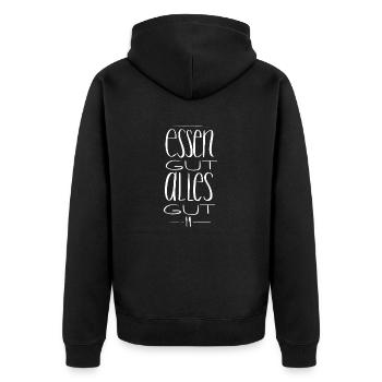 Essen gut, alles Gut, Druckbuchstaben - Unisex Premium Bio Zip Hoodie - Schwarz - Hinten - Nico (187cm)