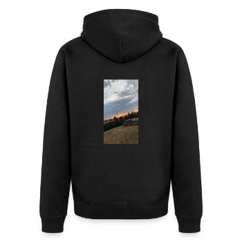 Sonnenuntergang 🌅 - Unisex Premium Bio Zip Hoodie - Schwarz - Hinten - Nico (187cm)