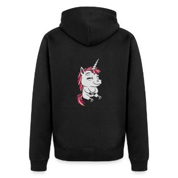 Bande dessinée petite licorne assise - Veste à capuche bio Premium Unisexe - noir - Dos - Nico (187cm)