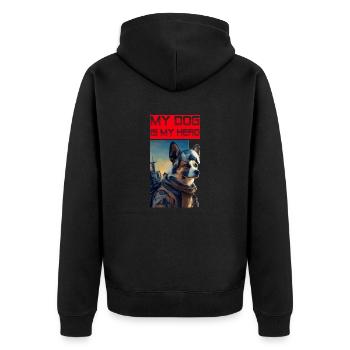 Mein Hund ist mein Held als Beschützer undFreund - Unisex Premium Bio Zip Hoodie - Schwarz - Hinten - Nico (187cm)