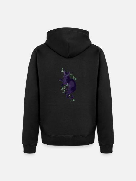 Sort kat Hollyleaf Thistle Leaf Warrior Katte - Premium økologisk unisex-hættejakke - sort