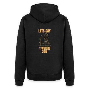 50 Pfund schwerer Fisch? - Stickman und die Geschichte des Fischers - Unisex Premium Bio Zip Hoodie - Schwarz - Hinten - Nico (187cm)