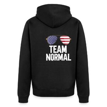 Team Normal - Unisex Premium Bio Zip Hoodie - Schwarz - Hinten - Nico (187cm)