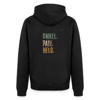 Onkel Pate Held Geschenk für Patenonkel - Unisex Premium Bio Zip Hoodie - Schwarz - Hinten - Nico (187cm)