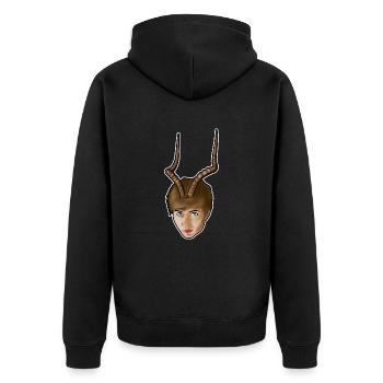 Frau mit Geweih - Unisex Premium Bio Zip Hoodie - Schwarz - Hinten - Nico (187cm)
