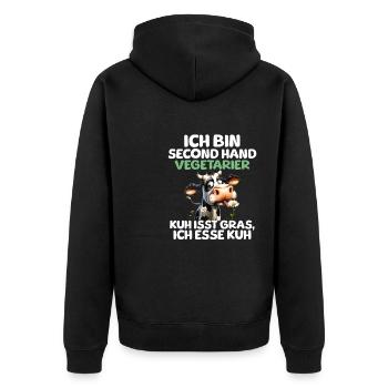 Second Hand Vegetarier - Unisex Premium Bio Zip Hoodie - Schwarz - Hinten - Nico (187cm)