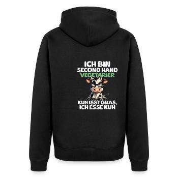 Second Hand Vegetarier - Unisex Premium Bio Zip Hoodie - Schwarz - Hinten - Nico (187cm)