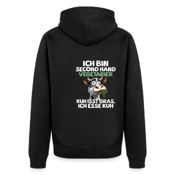 Second Hand Vegetarier - Unisex Premium Bio Zip Hoodie - Schwarz - Hinten - Nico (187cm)