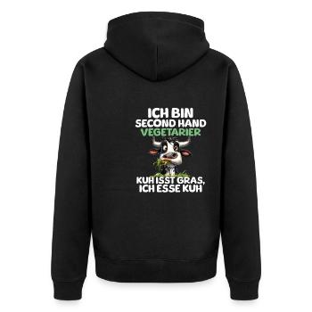 Second Hand Vegetarier - Unisex Premium Bio Zip Hoodie - Schwarz - Hinten - Nico (187cm)