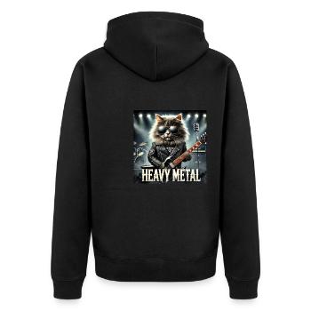 Heavy Metal Cat with Guitar - Unisex Premium Organic Zip Hoodie - black - Back - Nico (187cm)