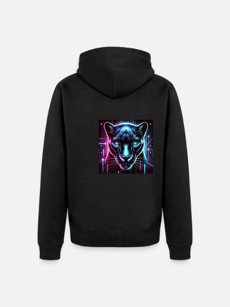 Cyberpunk Panther – Neon Style - Unisex Premium Organic Zip Hoodie - black