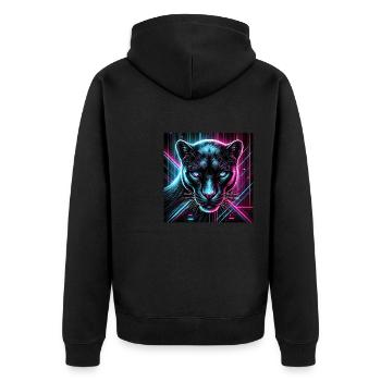 Cyberpunk Panther – Neon Stil - Unisex Premium Bio Zip Hoodie - Schwarz - Hinten - Nico (187cm)