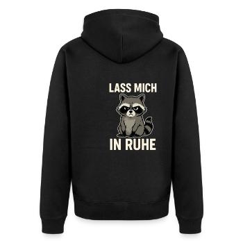 Waschbär mit Spruch – Lass mich in Ruhe - Unisex Premium Bio Zip Hoodie - Schwarz - Hinten - Nico (187cm)