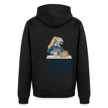 Schweißer Mama für Schweißerinnen und - Unisex Premium Bio Zip Hoodie - Schwarz - Hinten - Nico (187cm)