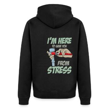 Funny Plumber Saying Save You From Stress Plumbing - Unisex Premium Bio Zip Hoodie - Schwarz - Hinten - Nico (187cm)