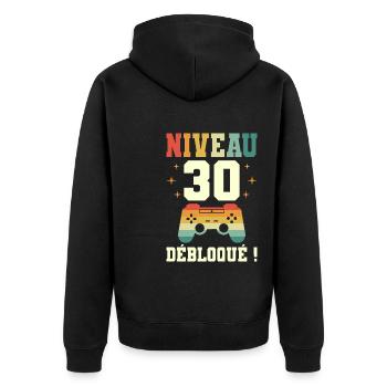 Anniversaire 30 Ans Geek Niveau 30 Humour - Veste à capuche bio Premium Unisexe - noir - Dos - Nico (187cm)