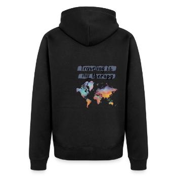 Travelling is my therapy - Unisex Premium Organic Zip Hoodie - black - Back - Nico (187cm)