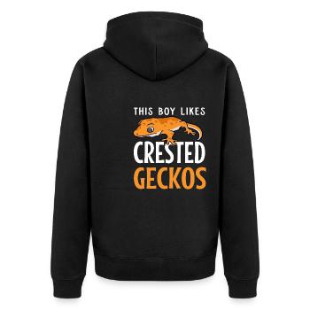 Junge mag Crested Geckos Reptile Cute Eidechsen - Unisex Premium Bio Zip Hoodie - Schwarz - Hinten - Nico (187cm)