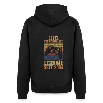 19 Jahre Geburtstag Jahrgang 2004 - Unisex Premium Bio Zip Hoodie - Schwarz - Hinten - Nico (187cm)