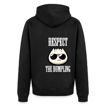 Respect The Dumpling Knödel Liebhaber - Unisex Premium Bio Zip Hoodie - Schwarz - Hinten - Nico (187cm)