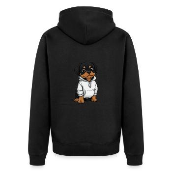 Rottweiler Hund Lustig - Unisex Premium Bio Zip Hoodie - Schwarz - Hinten - Nico (187cm)