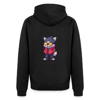 Wolf Cool Comic - Unisex Premium Bio Zip Hoodie - Schwarz - Hinten - Nico (187cm)