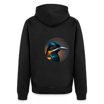 kolibri,vogel, illustration,bunt,glitzer,eisvogel - Unisex Premium Bio Zip Hoodie - Schwarz - Hinten - Nico (187cm)