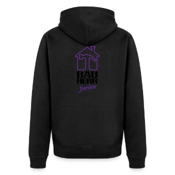 Bauherr junior Richtfest Geschenk - Unisex Premium Bio Zip Hoodie - Schwarz - Hinten - Nico (187cm)