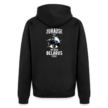 Zuhause ist wo mein Belarus steht Traktor MTZ - Unisex Premium Bio Zip Hoodie - Schwarz - Hinten - Nico (187cm)