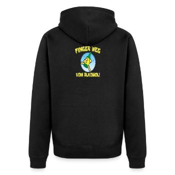 Finger weg vom Alkohol - Unisex Premium Bio Zip Hoodie - Schwarz - Hinten - Nico (187cm)