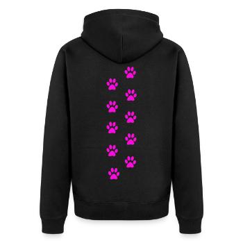 Motif d’empreintes de pattes de chat roses - Veste à capuche bio Premium Unisexe - noir - Dos - Nico (187cm)