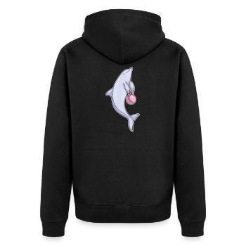Delfin Bodybuilder Hantel Bodybuilding - Unisex Premium Bio Zip Hoodie - Schwarz - Hinten - Nico (187cm)