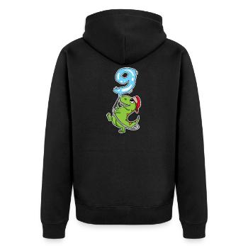 Dino Fire Fighter Number 9 ws - Unisex Premium Bio Zip Hoodie - Schwarz - Hinten - Nico (187cm)