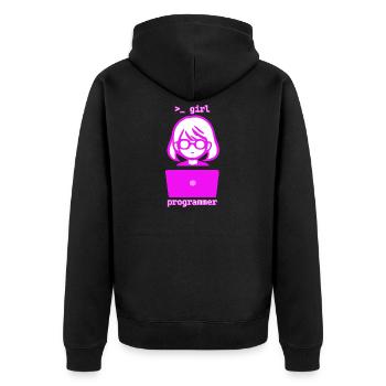 Frau mit Computer girl programmer - Unisex Premium Bio Zip Hoodie - Schwarz - Hinten - Nico (187cm)