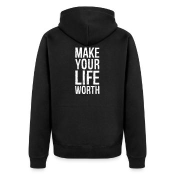 Machen Sie Ihr Leben wertvoll - Unisex Premium Bio Zip Hoodie - Schwarz - Hinten - Nico (187cm)