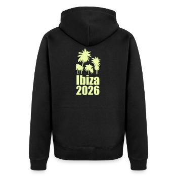 Ibiza 2026 Palmenparadies - Unisex Premium Bio Zip Hoodie - Schwarz - Hinten - Nico (187cm)