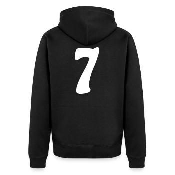 Seven: Minimalist Numeral 7 | Seventh - Unisex Premium Organic Zip Hoodie - black - Back - Nico (187cm)