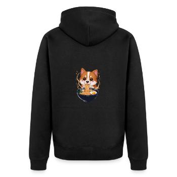 Kawaii Dog Eating Ramen - Unisex Premium Organic Zip Hoodie - black - Back - Nico (187cm)
