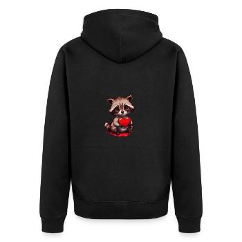 Verschenke den süßen Waschbären zum Valentinstag - Unisex Premium Bio Zip Hoodie - Schwarz - Hinten - Nico (187cm)