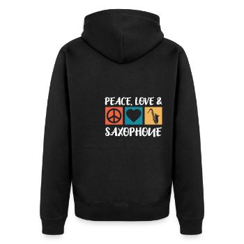 Saxophon Saxophonist Jazz Musiker Blasinstrument - Unisex Premium Bio Zip Hoodie - Schwarz - Hinten - Nico (187cm)