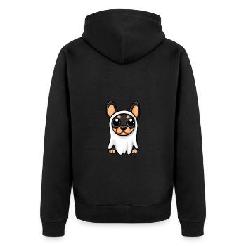 Dobermann Hund Halloween Lustig Geist - Unisex Premium Bio Zip Hoodie - Schwarz - Hinten - Nico (187cm)