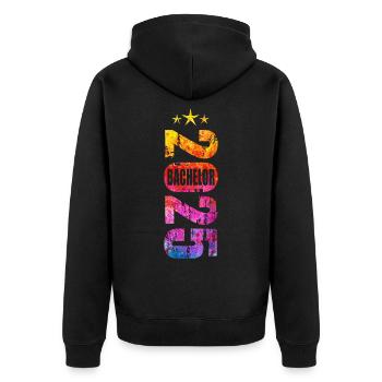 Bachelor 2025 Vintage - Unisex Premium Bio Zip Hoodie - Schwarz - Hinten - Nico (187cm)