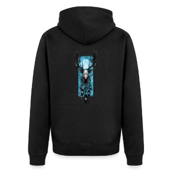 Lunar Harmony: Hirsch und Traumfänger - Unisex Premium Bio Zip Hoodie - Schwarz - Hinten - Nico (187cm)