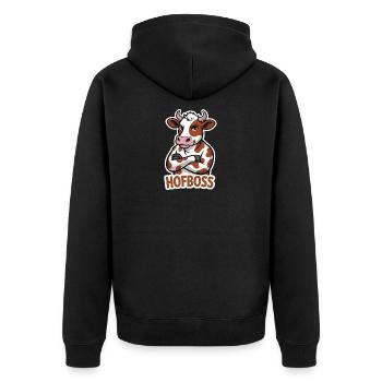 Hofboss Kuh Arrogante Bosskuh - Unisex Premium Bio Zip Hoodie - Schwarz - Hinten - Nico (187cm)